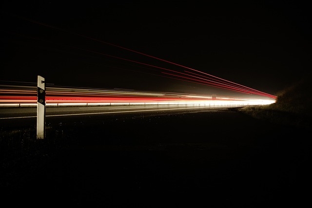 long exposure light trails in a city street